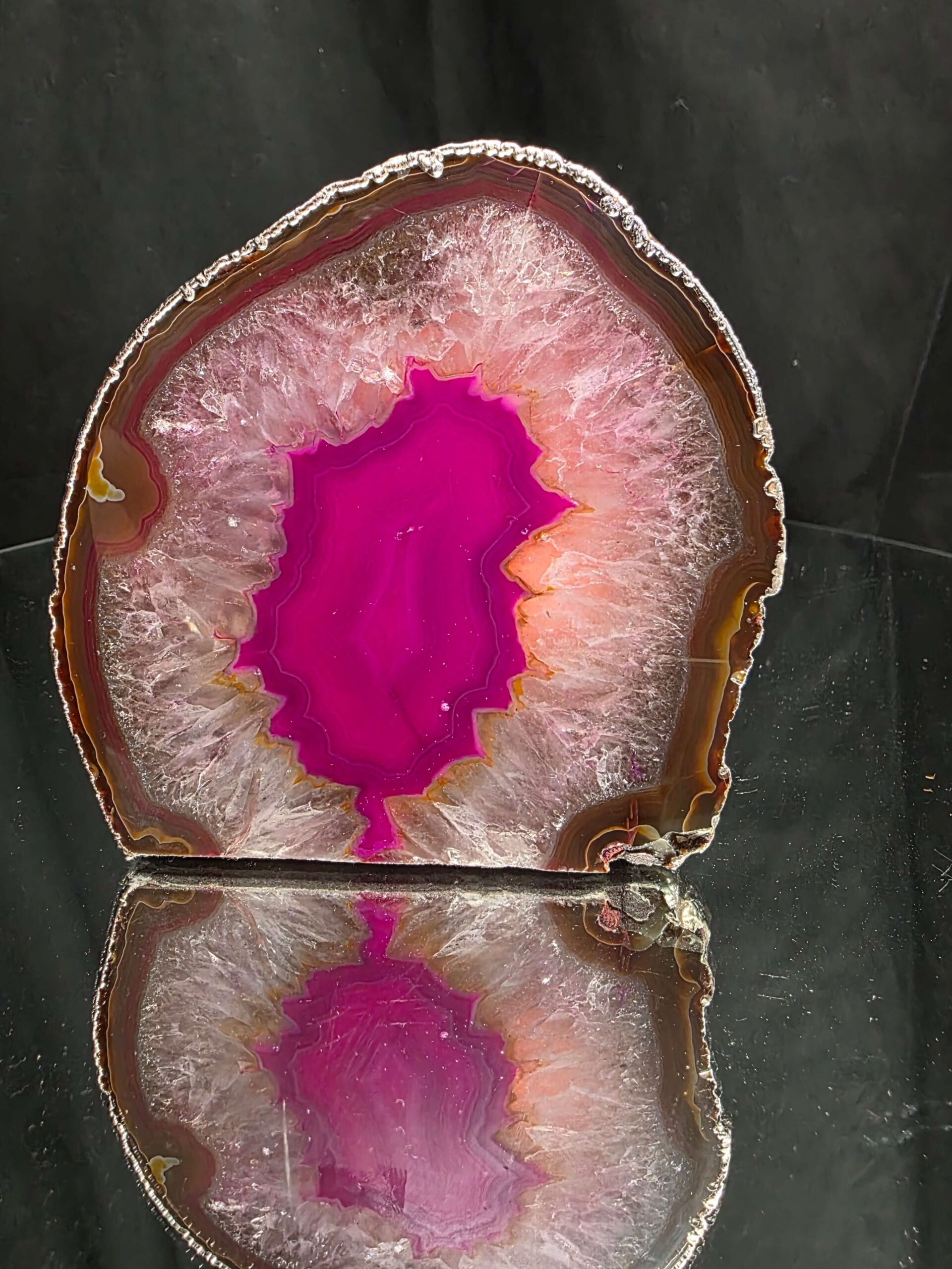 Large Pink Agate End Candle 1 Handpicked 1.271g H11xW11xD7.5cm Microcrystalline Quartz Silver Gilded Tealight Holder - Image 7
