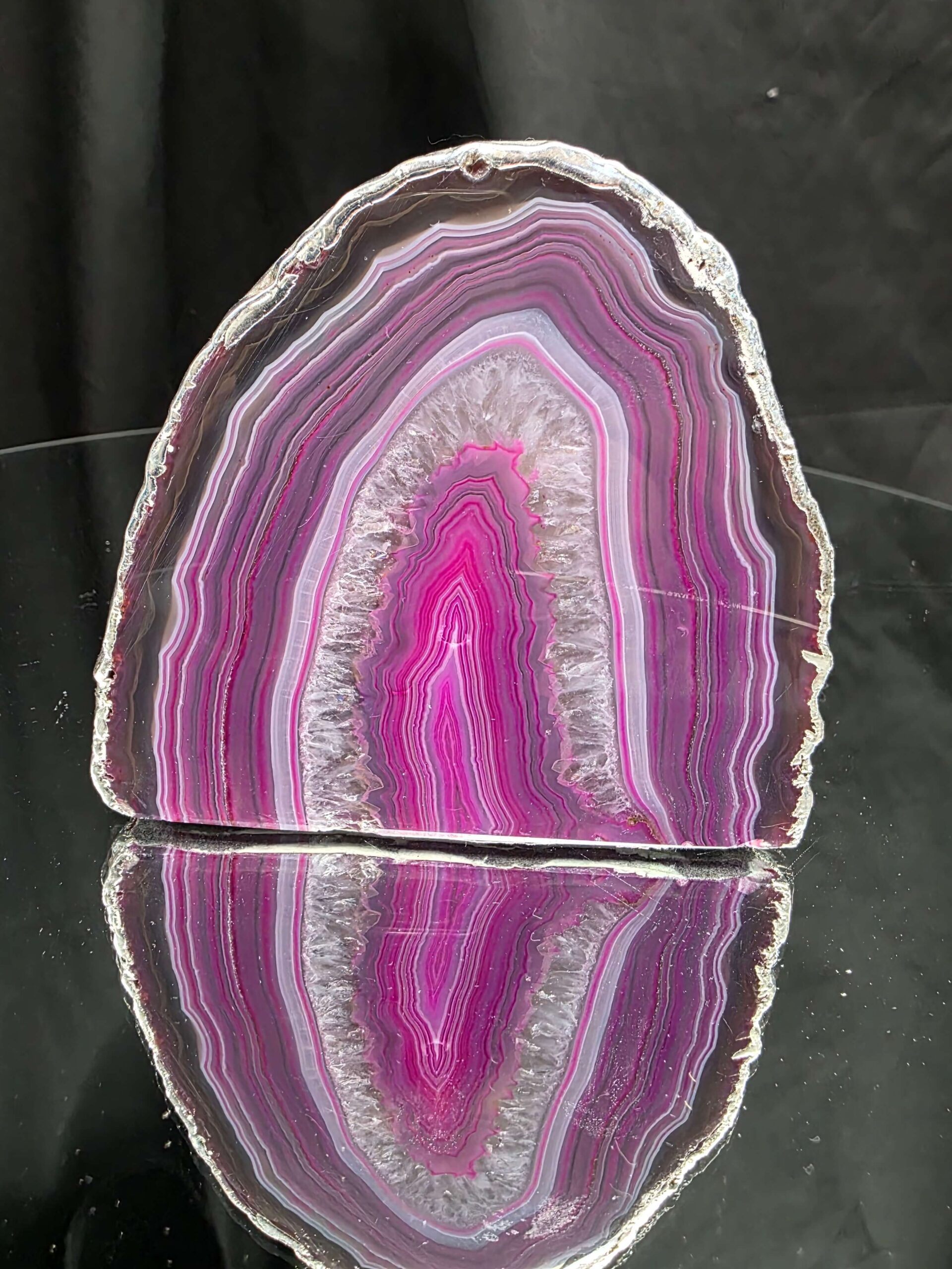 Large Pink Agate End Candle 3 Handpicked 851g H9xW10.5xD6.5cm Microcrystalline Quartz Silver Gilded Tealight Holder