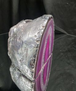 Alternative view of Large Pink Agate End Candle 3 Handpicked 851g H9xW10.5xD6.5cm Microcrystalline Quartz Silver Gilded Tealight Holder