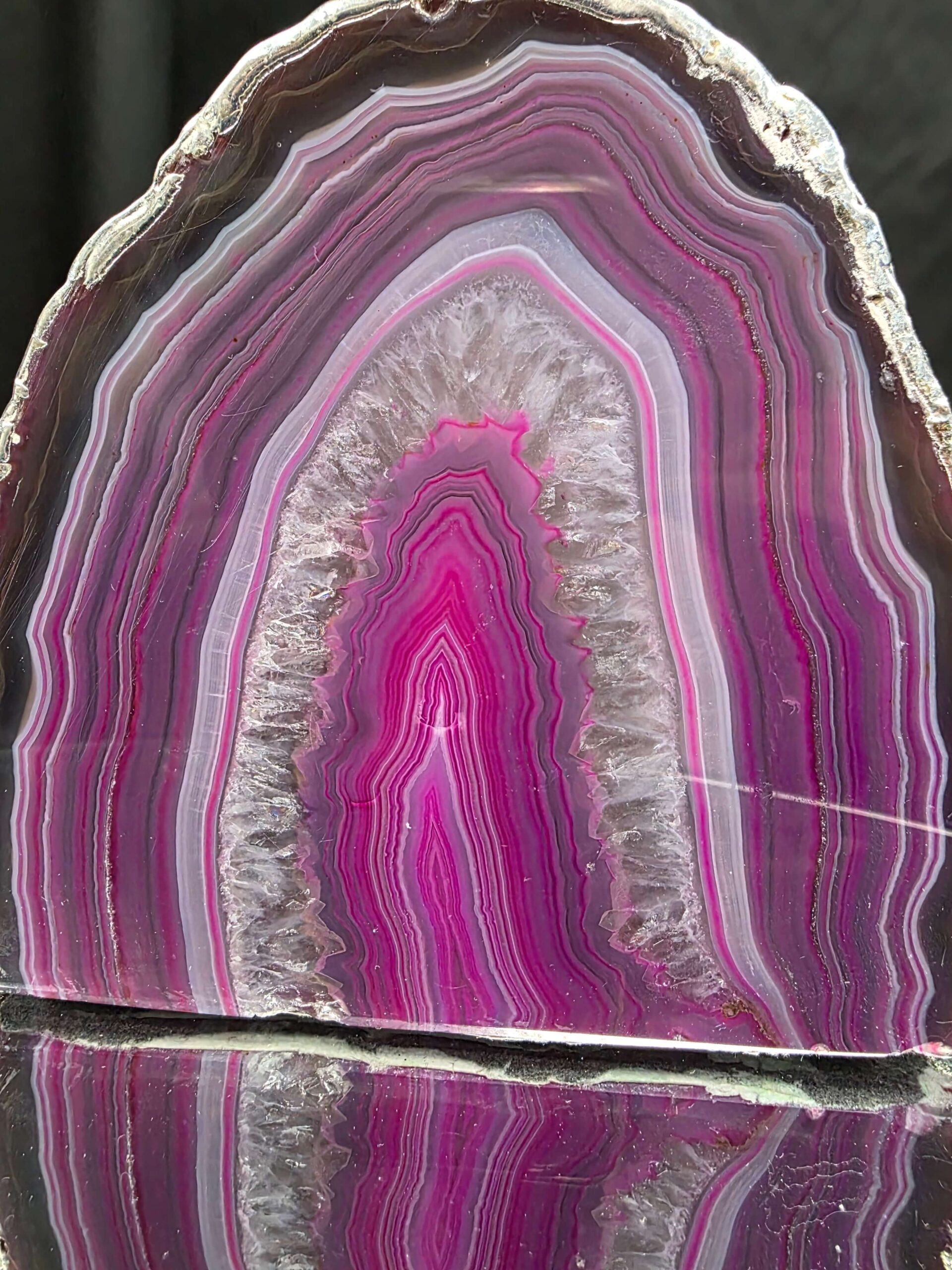 Large Pink Agate End Candle 3 Handpicked 851g H9xW10.5xD6.5cm Microcrystalline Quartz Silver Gilded Tealight Holder - Image 7