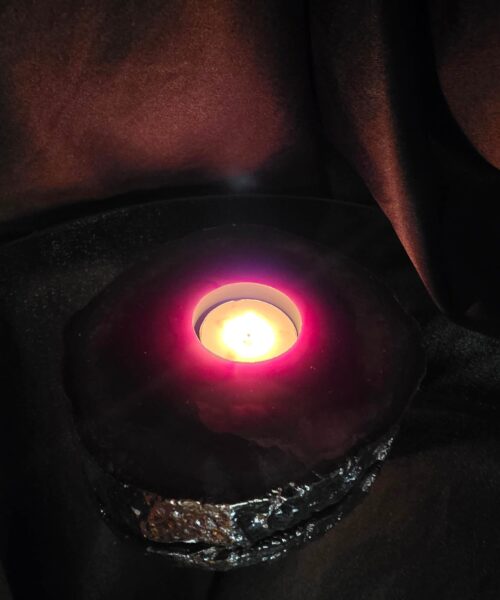Pink Agate Slice 2 Handpicked 613g H2.5xW13xD13cm Microcrystalline Quartz Silver Gilded Tealight Candle Holder - Image 11