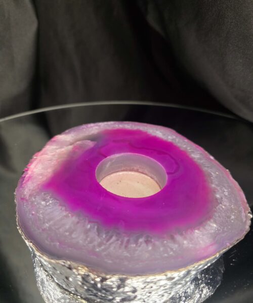 Alternative view of Pink Agate Slice 2 Handpicked 613g H2.5xW13xD13cm Microcrystalline Quartz Silver Gilded Tealight Candle Holder