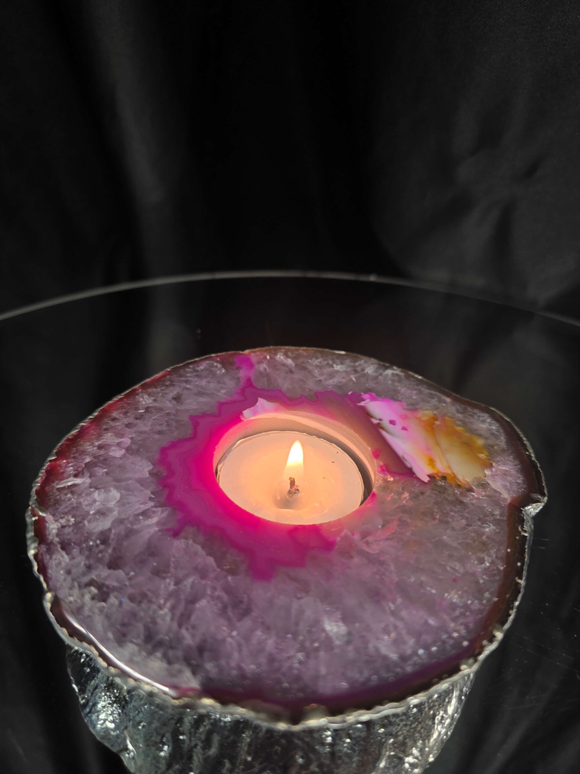 Pink Agate Slice 3 Handpicked 418g H2xW13xD11.5cm Microcrystalline Quartz Silver Gilded Tealight Candle Holder - Image 10