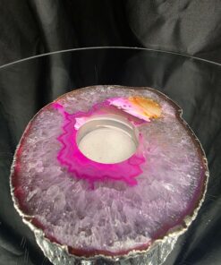 Alternative view of Pink Agate Slice 3 Handpicked 418g H2xW13xD11.5cm Microcrystalline Quartz Silver Gilded Tealight Candle Holder