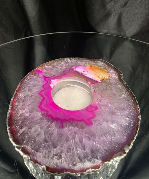 Alternative view of Pink Agate Slice 3 Handpicked 418g H2xW13xD11.5cm Microcrystalline Quartz Silver Gilded Tealight Candle Holder