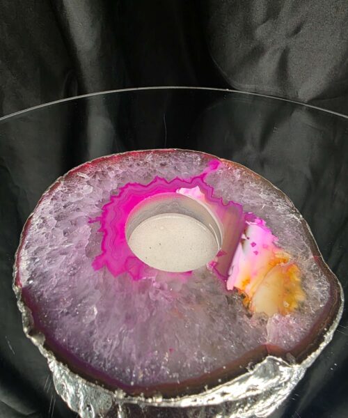 Pink Agate Slice 3 Handpicked 418g H2xW13xD11.5cm Microcrystalline Quartz Silver Gilded Tealight Candle Holder - Image 3