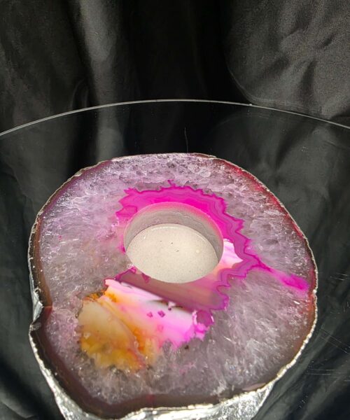 Pink Agate Slice 3 Handpicked 418g H2xW13xD11.5cm Microcrystalline Quartz Silver Gilded Tealight Candle Holder - Image 4
