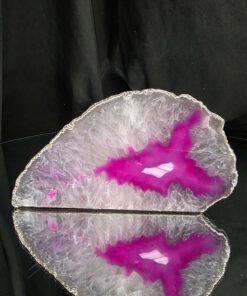Large Pink Agate End Candle 2 Handpicked 599g H7xW13.5xD6.5cm Microcrystalline Quartz Silver Gilded Tealight Holder