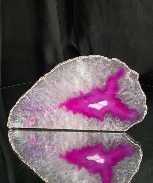 Large Pink Agate End Candle 2 Handpicked 599g H7xW13.5xD6.5cm Microcrystalline Quartz Silver Gilded Tealight Holder