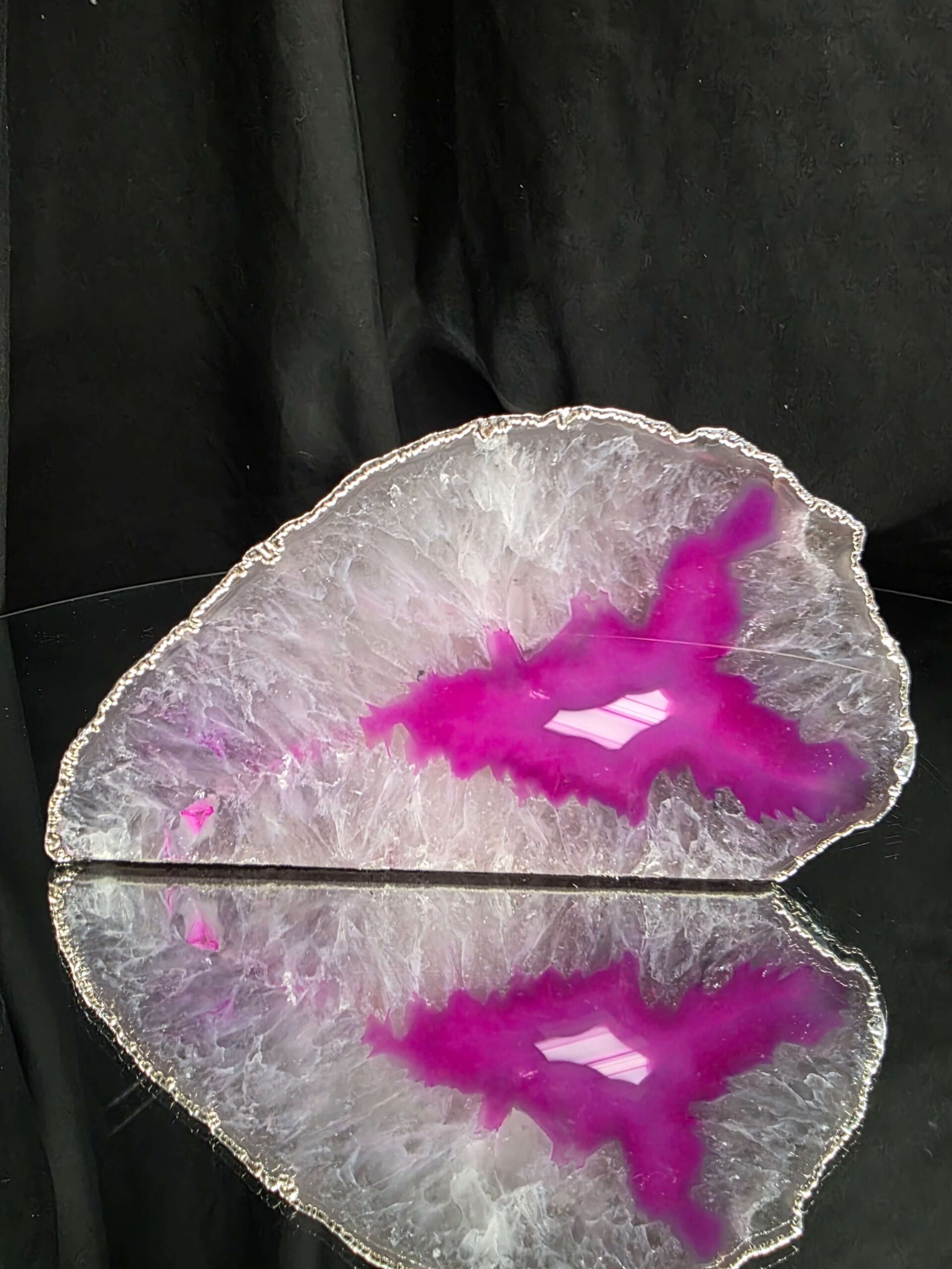 Large Pink Agate End Candle 2 Handpicked 599g H7xW13.5xD6.5cm Microcrystalline Quartz Silver Gilded Tealight Holder