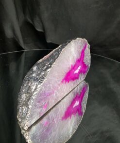 Alternative view of Large Pink Agate End Candle 2 Handpicked 599g H7xW13.5xD6.5cm Microcrystalline Quartz Silver Gilded Tealight Holder