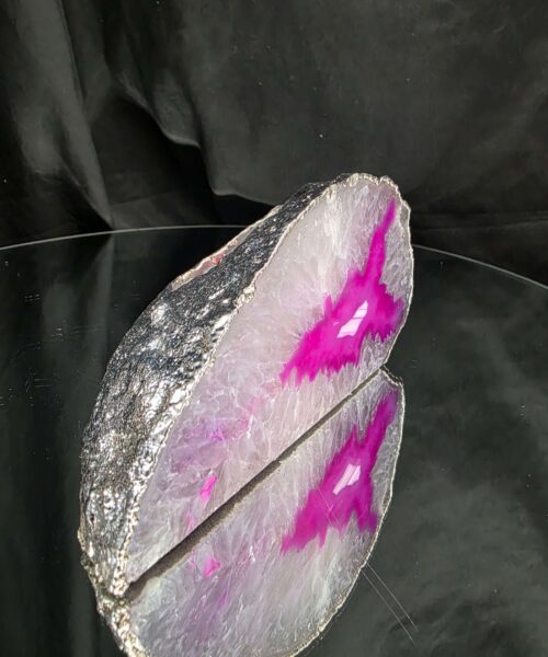 Alternative view of Large Pink Agate End Candle 2 Handpicked 599g H7xW13.5xD6.5cm Microcrystalline Quartz Silver Gilded Tealight Holder
