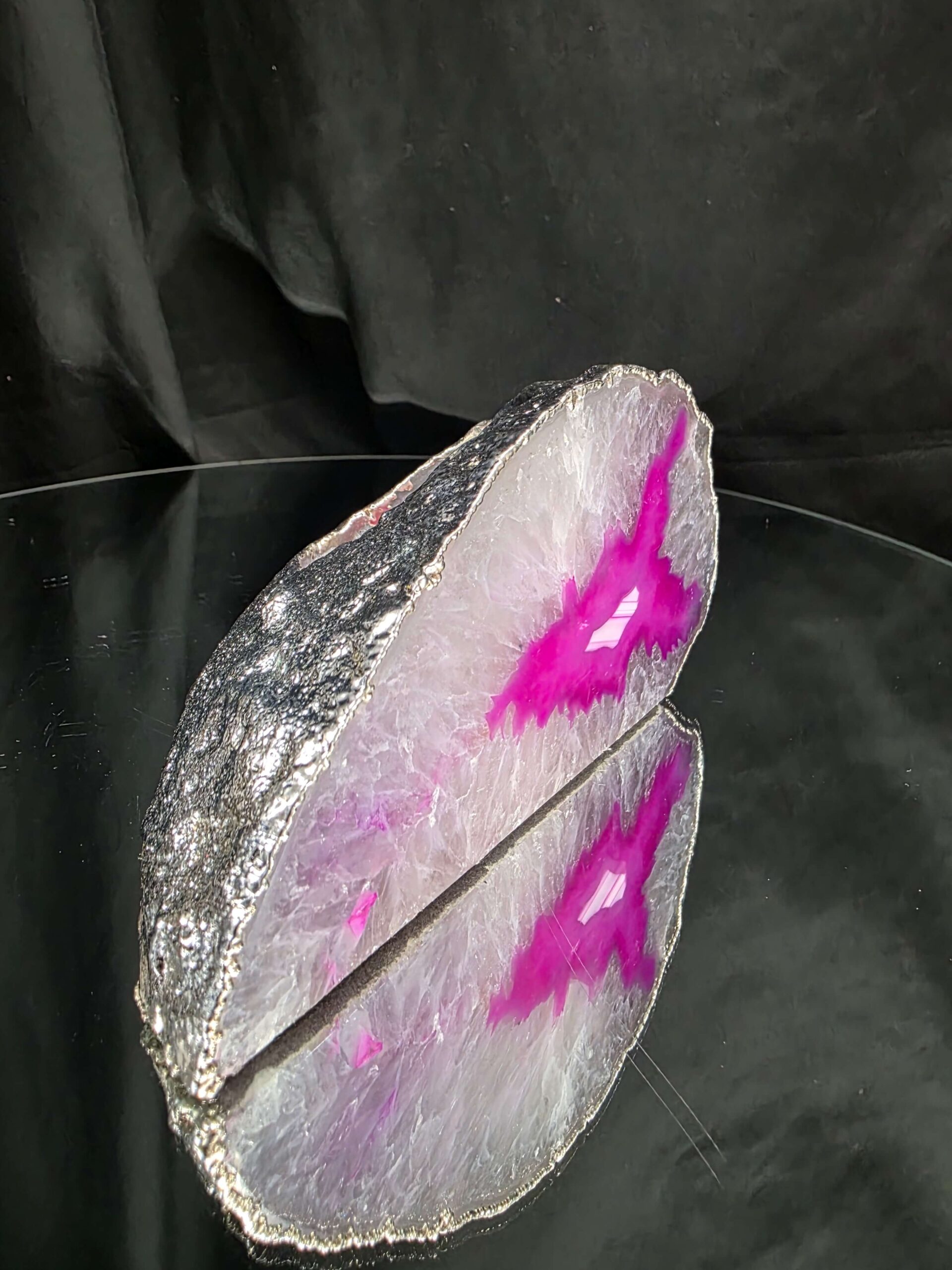 Large Pink Agate End Candle 2 Handpicked 599g H7xW13.5xD6.5cm Microcrystalline Quartz Silver Gilded Tealight Holder - Image 2