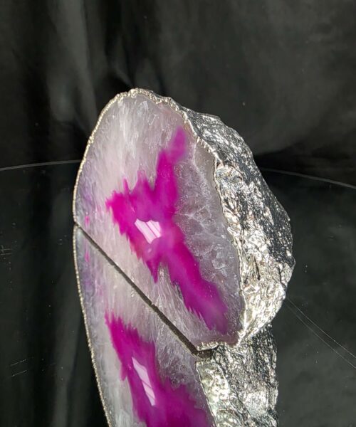 Large Pink Agate End Candle 2 Handpicked 599g H7xW13.5xD6.5cm Microcrystalline Quartz Silver Gilded Tealight Holder - Image 3