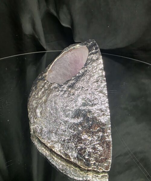 Large Pink Agate End Candle 2 Handpicked 599g H7xW13.5xD6.5cm Microcrystalline Quartz Silver Gilded Tealight Holder - Image 6