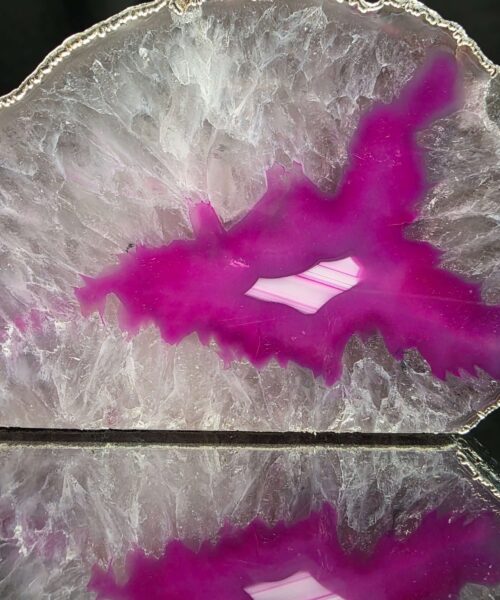 Large Pink Agate End Candle 2 Handpicked 599g H7xW13.5xD6.5cm Microcrystalline Quartz Silver Gilded Tealight Holder - Image 7