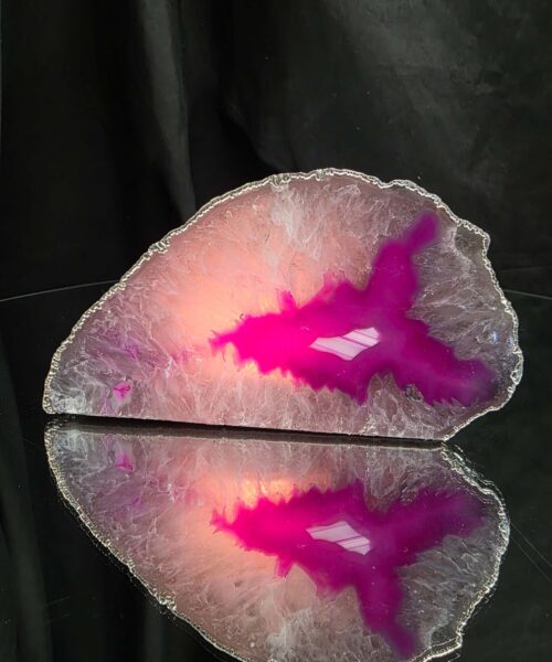 Large Pink Agate End Candle 2 Handpicked 599g H7xW13.5xD6.5cm Microcrystalline Quartz Silver Gilded Tealight Holder - Image 8