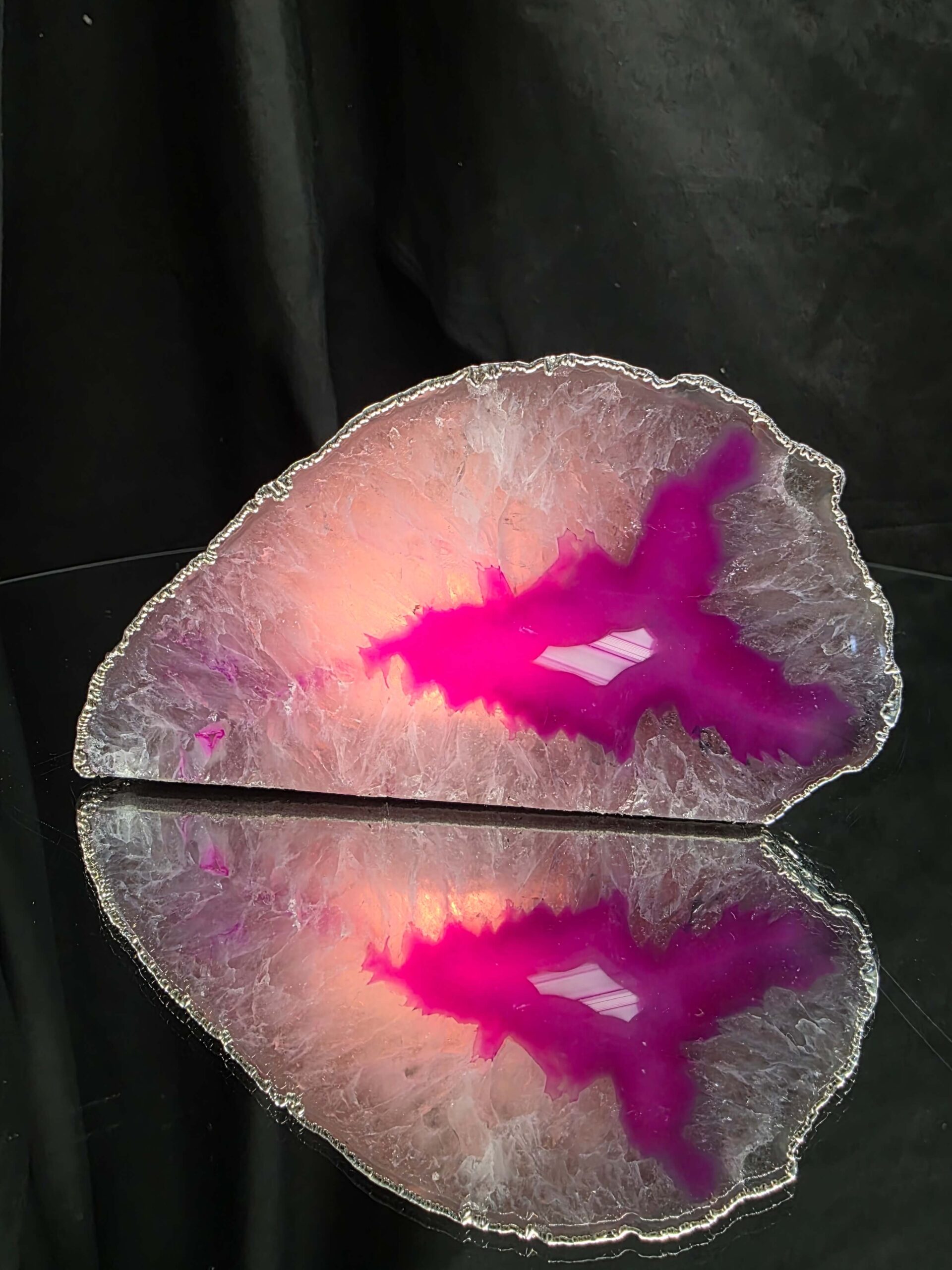 Large Pink Agate End Candle 2 Handpicked 599g H7xW13.5xD6.5cm Microcrystalline Quartz Silver Gilded Tealight Holder - Image 8