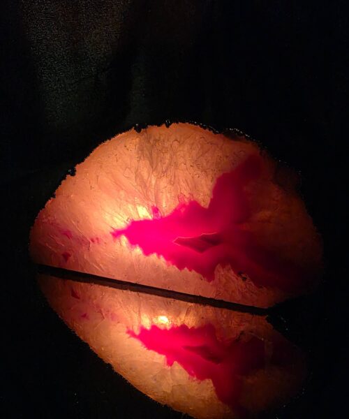 Large Pink Agate End Candle 2 Handpicked 599g H7xW13.5xD6.5cm Microcrystalline Quartz Silver Gilded Tealight Holder - Image 9