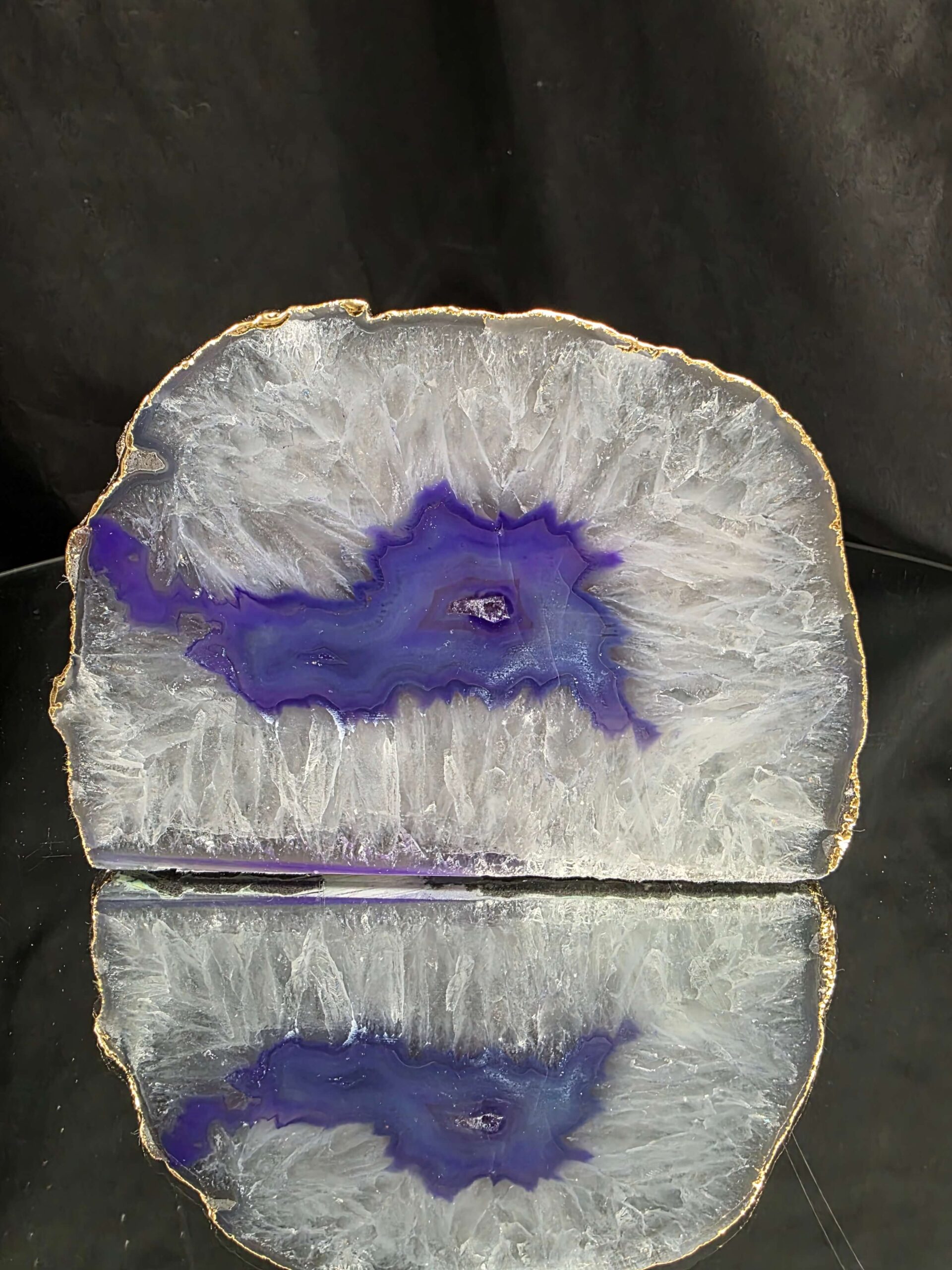 Purple Agate End Candle 2 Handpicked 1.523g H9.5xW13.5xD9.5cm Microcrystalline Quartz Gold Gilded 24ct Gold Tealight Holder