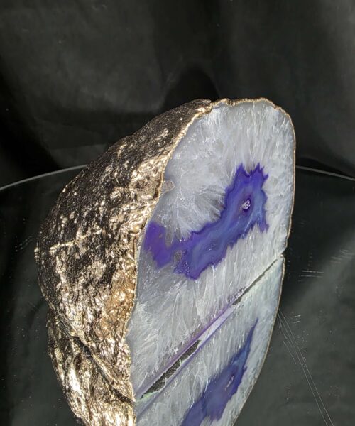 Alternative view of Purple Agate End Candle 2 Handpicked 1.523g H9.5xW13.5xD9.5cm Microcrystalline Quartz Gold Gilded 24ct Gold Tealight Holder