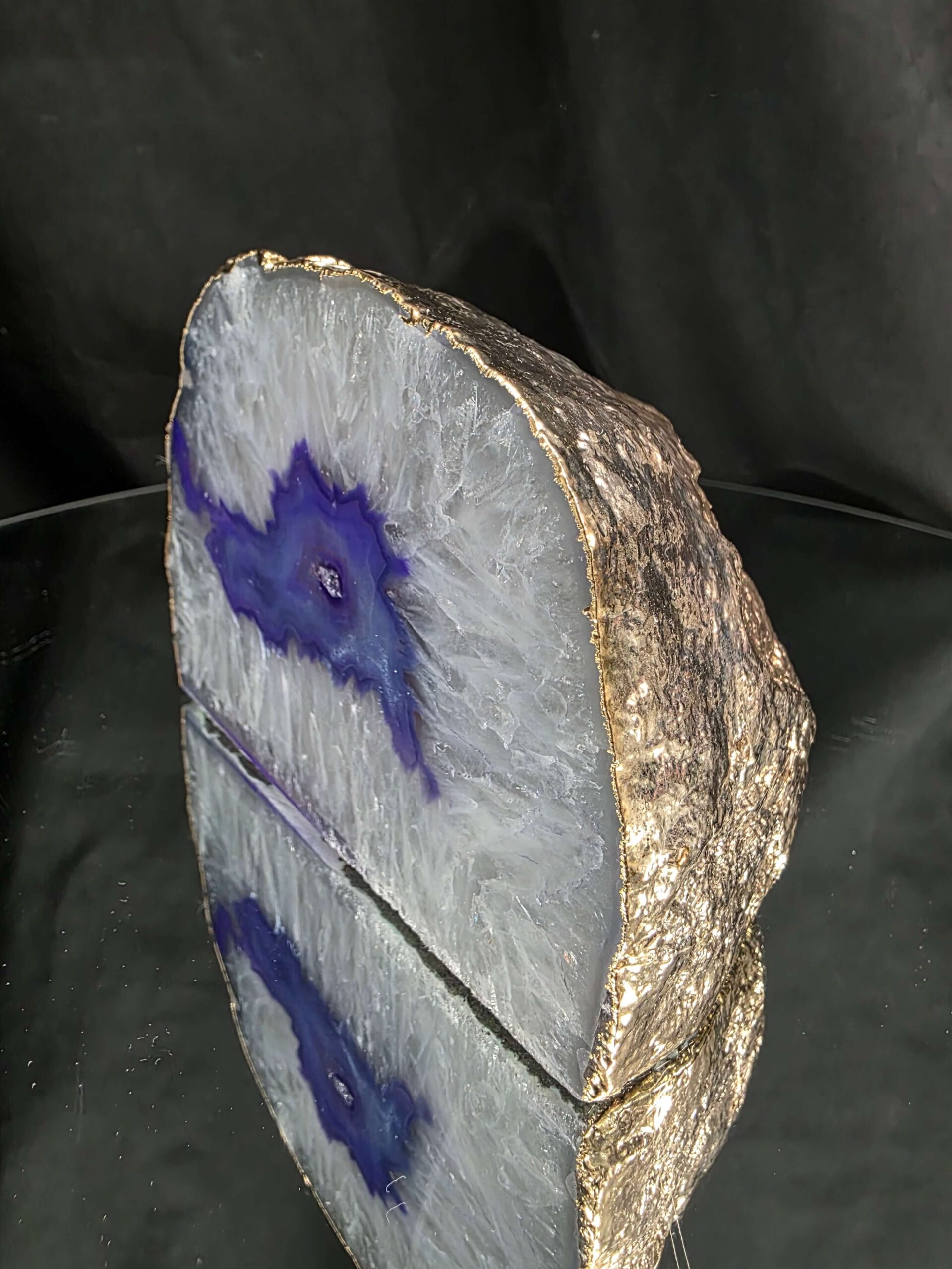 Purple Agate End Candle 2 Handpicked 1.523g H9.5xW13.5xD9.5cm Microcrystalline Quartz Gold Gilded 24ct Gold Tealight Holder - Image 3