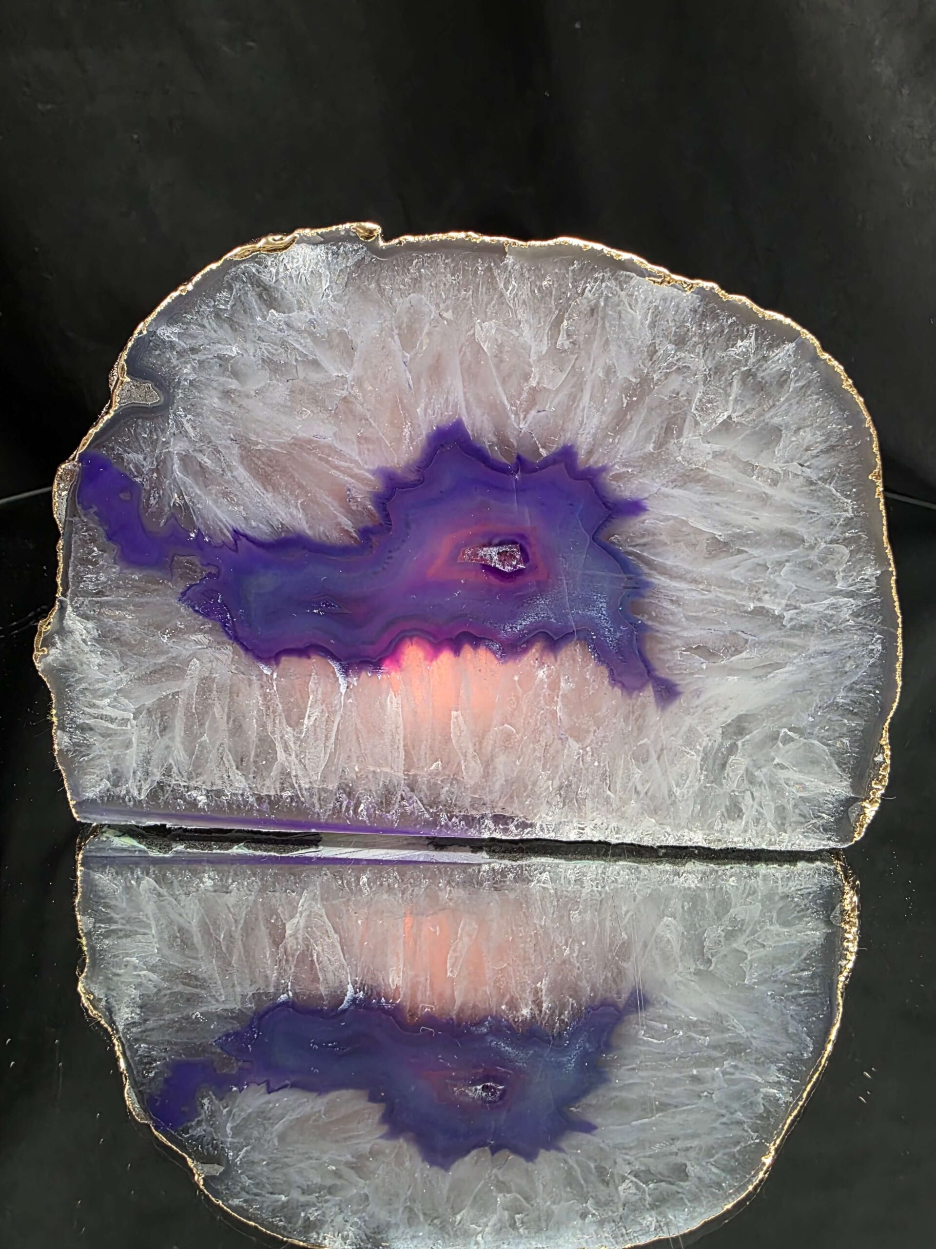 Purple Agate End Candle 2 Handpicked 1.523g H9.5xW13.5xD9.5cm Microcrystalline Quartz Gold Gilded 24ct Gold Tealight Holder - Image 7