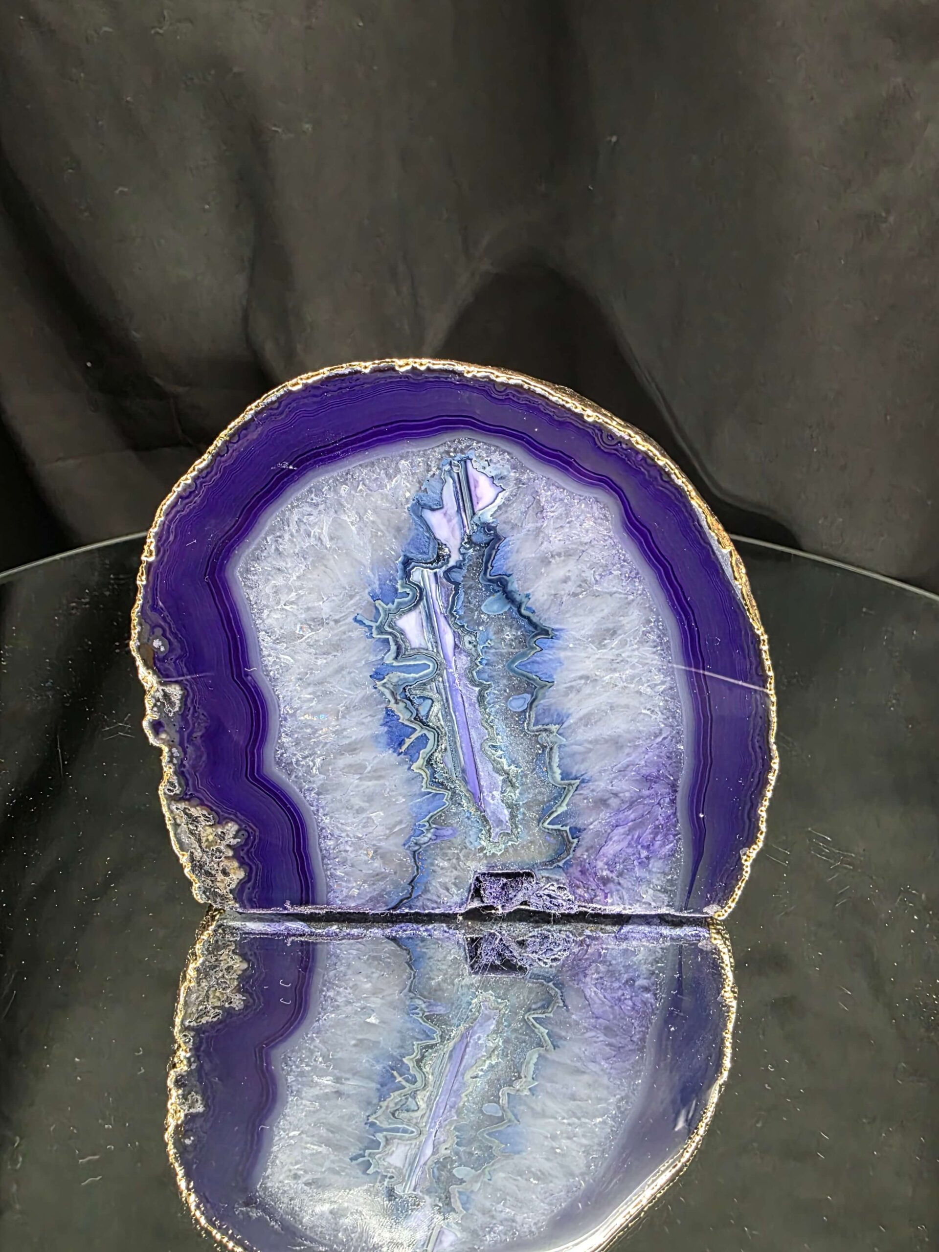 Purple Agate End Candle 3 Handpicked 1.351g H10.5xW11.5xD9cm Microcrystalline Quartz Gold Gilded 24ct Gold Tealight Holder