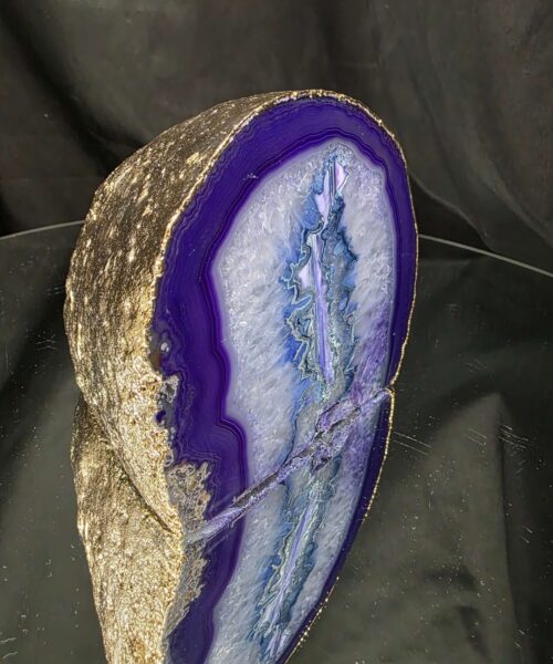 Alternative view of Purple Agate End Candle 3 Handpicked 1.351g H10.5xW11.5xD9cm Microcrystalline Quartz Gold Gilded 24ct Gold Tealight Holder