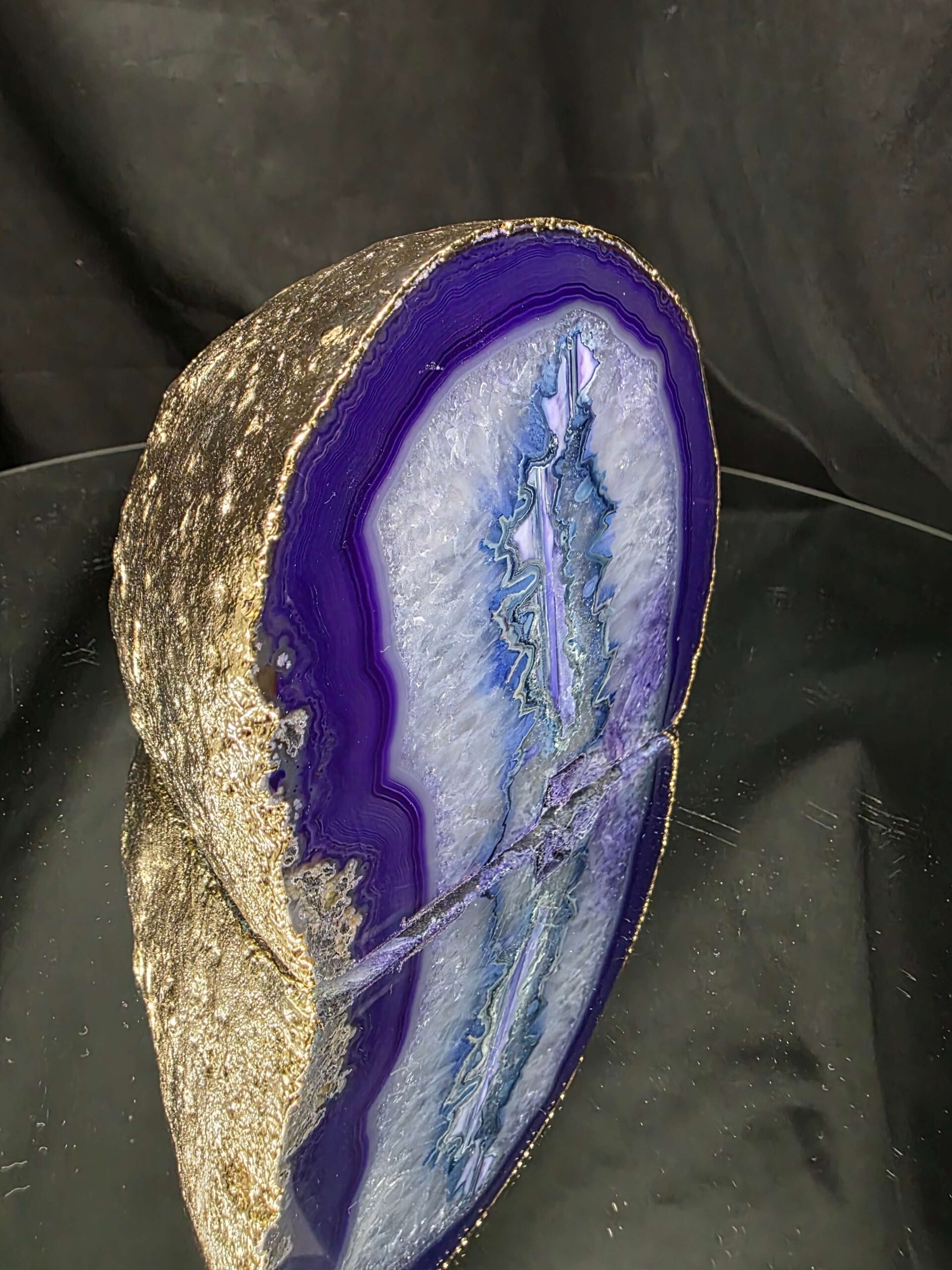 Purple Agate End Candle 3 Handpicked 1.351g H10.5xW11.5xD9cm Microcrystalline Quartz Gold Gilded 24ct Gold Tealight Holder - Image 2