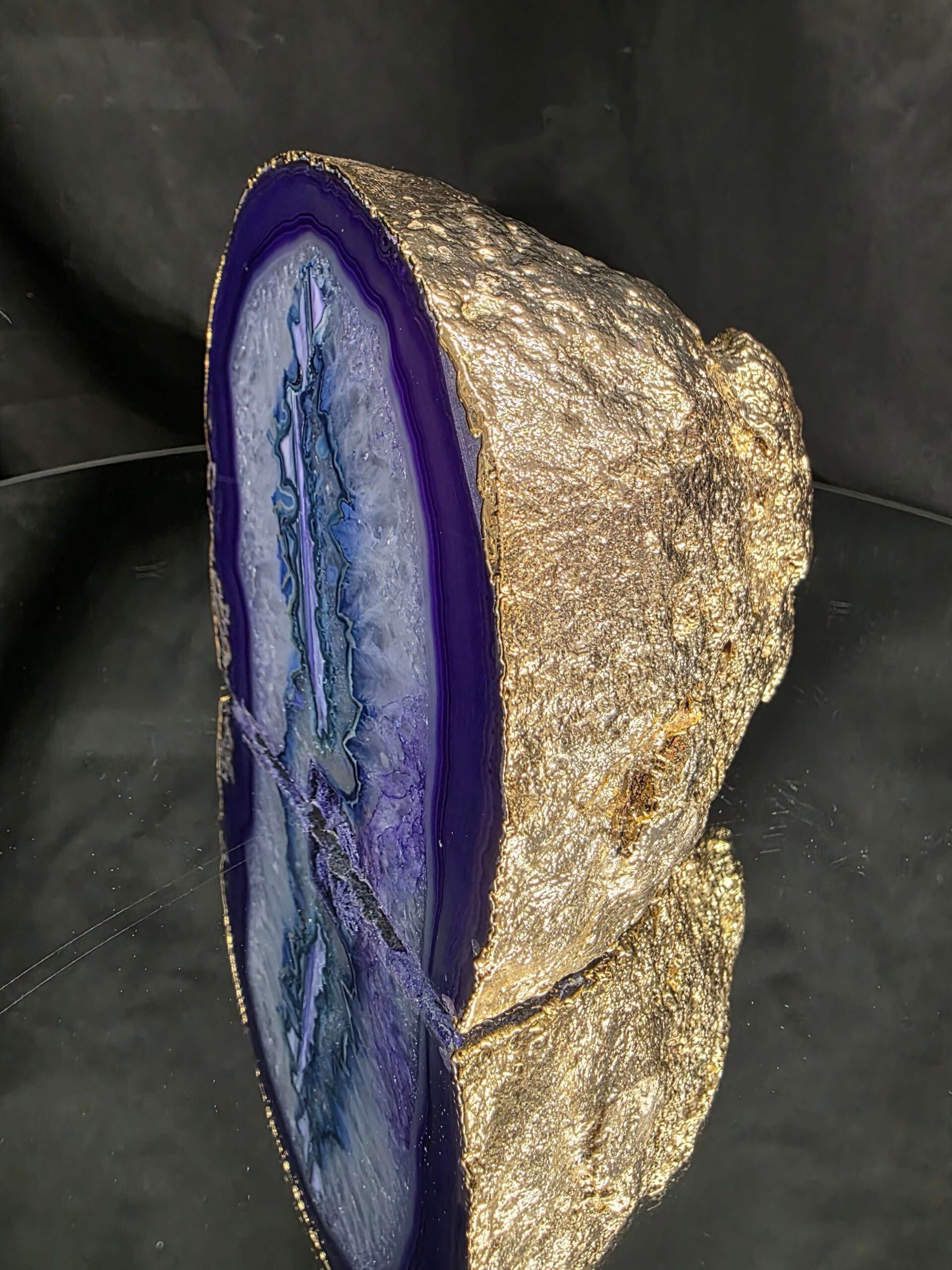 Purple Agate End Candle 3 Handpicked 1.351g H10.5xW11.5xD9cm Microcrystalline Quartz Gold Gilded 24ct Gold Tealight Holder - Image 3