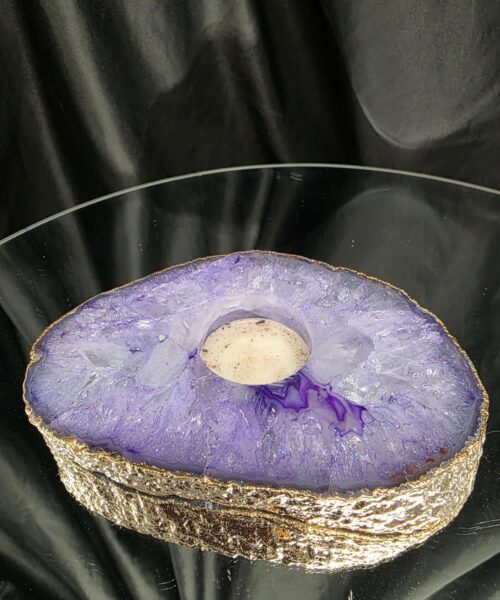 Alternative view of Large Purple Agate Slice 2 Handpicked 565g H2xW15xD10.5cm Microcrystalline Quartz Gold Gilded 24ct Tealight Candle Holder