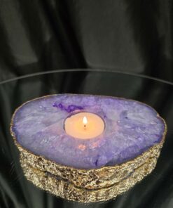 Large Purple Agate Slice 2 Handpicked 565g H2xW15xD10.5cm Microcrystalline Quartz Gold Gilded 24ct Tealight Candle Holder
