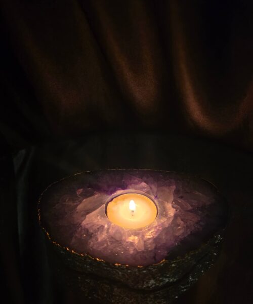 Large Purple Agate Slice 2 Handpicked 565g H2xW15xD10.5cm Microcrystalline Quartz Gold Gilded 24ct Tealight Candle Holder - Image 12