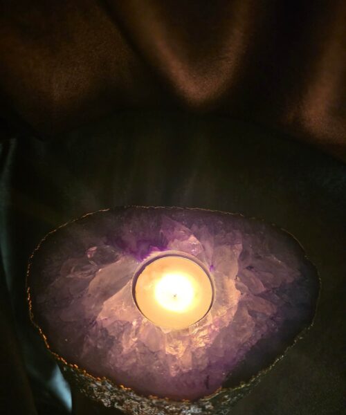 Large Purple Agate Slice 2 Handpicked 565g H2xW15xD10.5cm Microcrystalline Quartz Gold Gilded 24ct Tealight Candle Holder - Image 13
