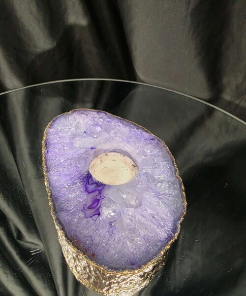Large Purple Agate Slice 2 Handpicked 565g H2xW15xD10.5cm Microcrystalline Quartz Gold Gilded 24ct Tealight Candle Holder - Image 3
