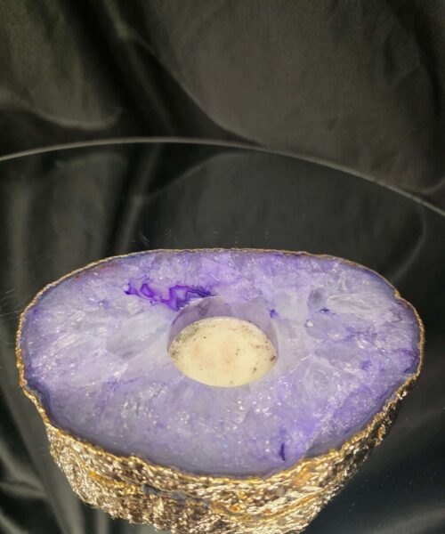 Large Purple Agate Slice 2 Handpicked 565g H2xW15xD10.5cm Microcrystalline Quartz Gold Gilded 24ct Tealight Candle Holder - Image 4