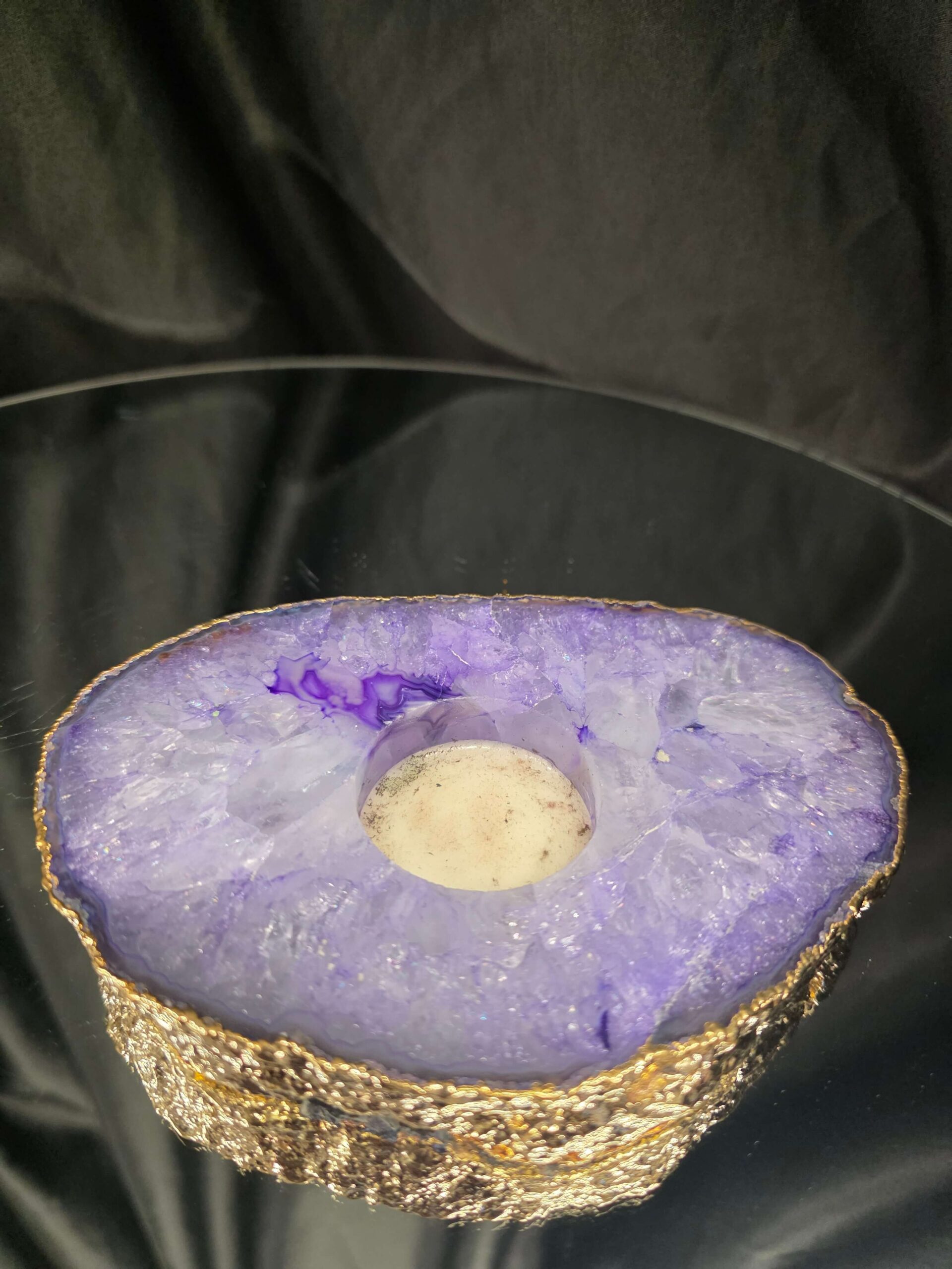Large Purple Agate Slice 2 Handpicked 565g H2xW15xD10.5cm Microcrystalline Quartz Gold Gilded 24ct Tealight Candle Holder - Image 4