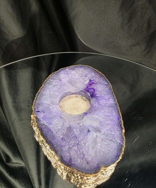 Large Purple Agate Slice 2 Handpicked 565g H2xW15xD10.5cm Microcrystalline Quartz Gold Gilded 24ct Tealight Candle Holder - Image 5