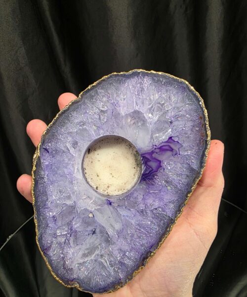 Large Purple Agate Slice 2 Handpicked 565g H2xW15xD10.5cm Microcrystalline Quartz Gold Gilded 24ct Tealight Candle Holder - Image 6
