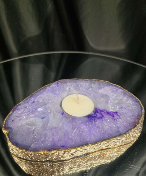 Large Purple Agate Slice 2 Handpicked 565g H2xW15xD10.5cm Microcrystalline Quartz Gold Gilded 24ct Tealight Candle Holder - Image 8