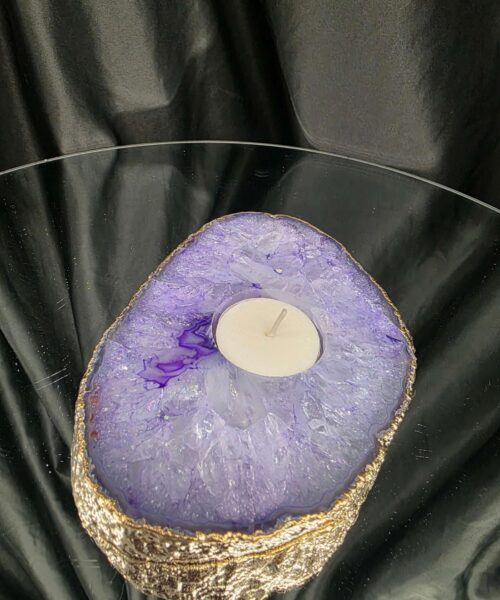 Large Purple Agate Slice 2 Handpicked 565g H2xW15xD10.5cm Microcrystalline Quartz Gold Gilded 24ct Tealight Candle Holder - Image 10