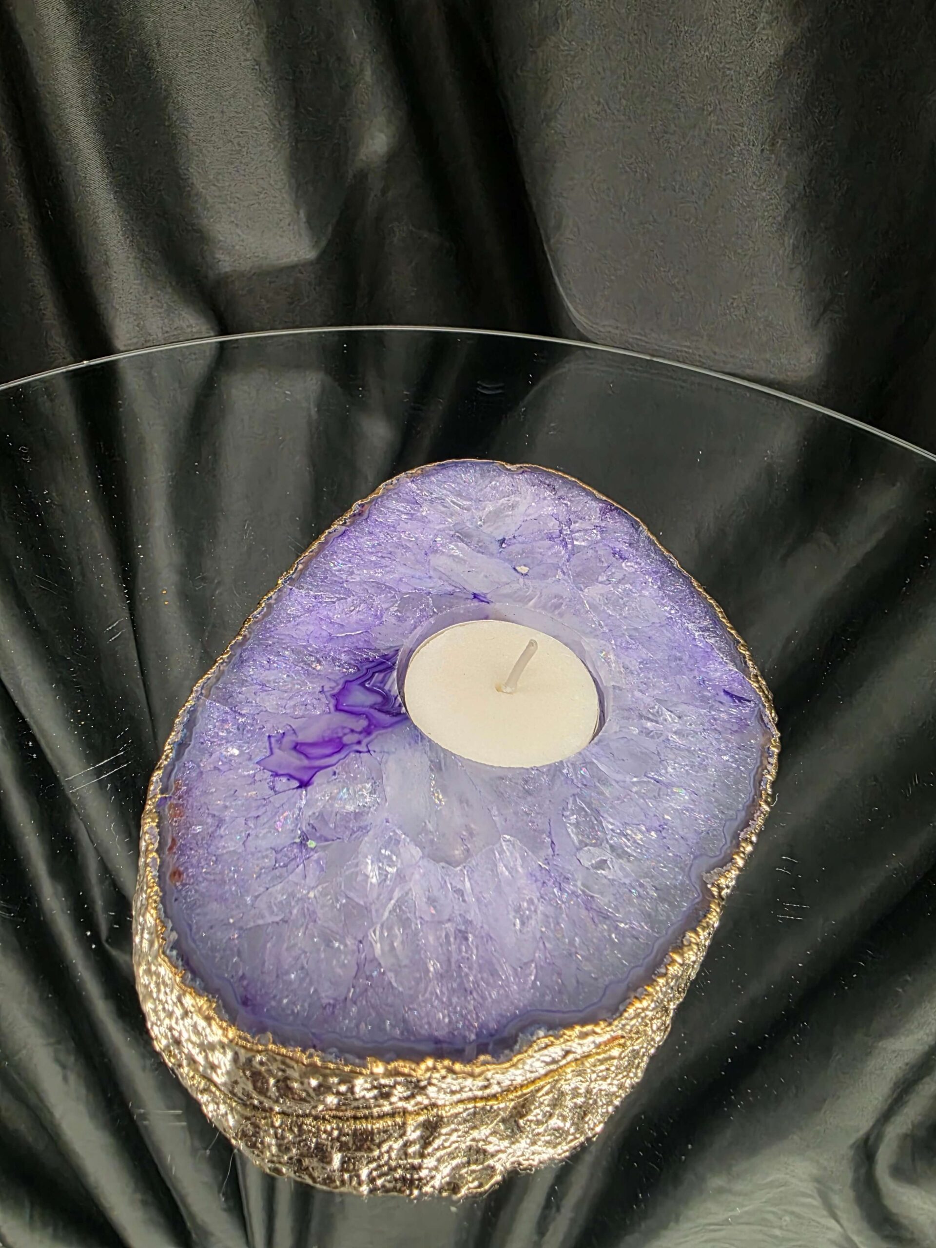 Large Purple Agate Slice 2 Handpicked 565g H2xW15xD10.5cm Microcrystalline Quartz Gold Gilded 24ct Tealight Candle Holder - Image 10