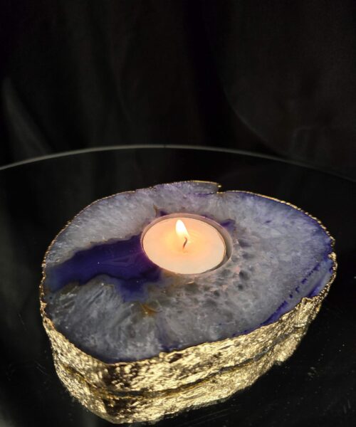 Large Purple Agate Slice 3 Handpicked 438g H2xW13xD10cm Microcrystalline Quartz Gold Gilded 24ct Tealight Candle Holder - Image 10