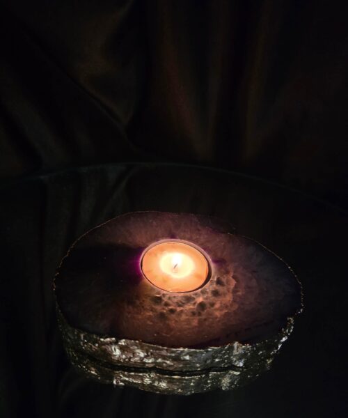 Large Purple Agate Slice 3 Handpicked 438g H2xW13xD10cm Microcrystalline Quartz Gold Gilded 24ct Tealight Candle Holder - Image 11
