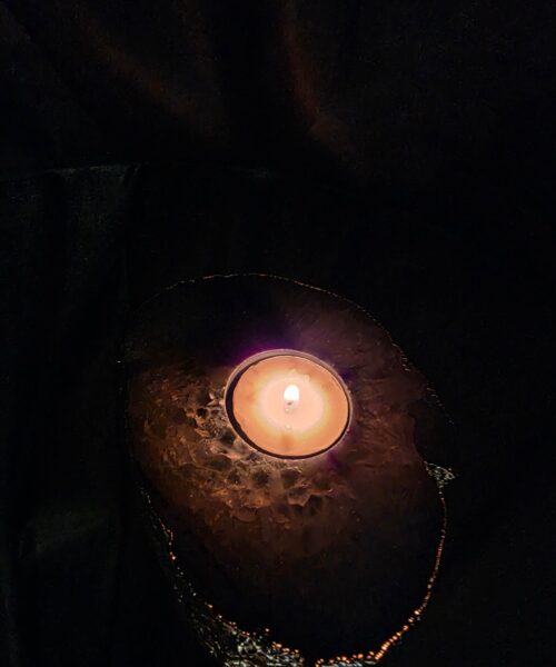 Large Purple Agate Slice 3 Handpicked 438g H2xW13xD10cm Microcrystalline Quartz Gold Gilded 24ct Tealight Candle Holder - Image 12