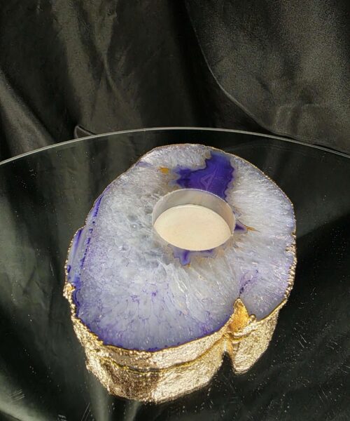 Alternative view of Large Purple Agate Slice 3 Handpicked 438g H2xW13xD10cm Microcrystalline Quartz Gold Gilded 24ct Tealight Candle Holder