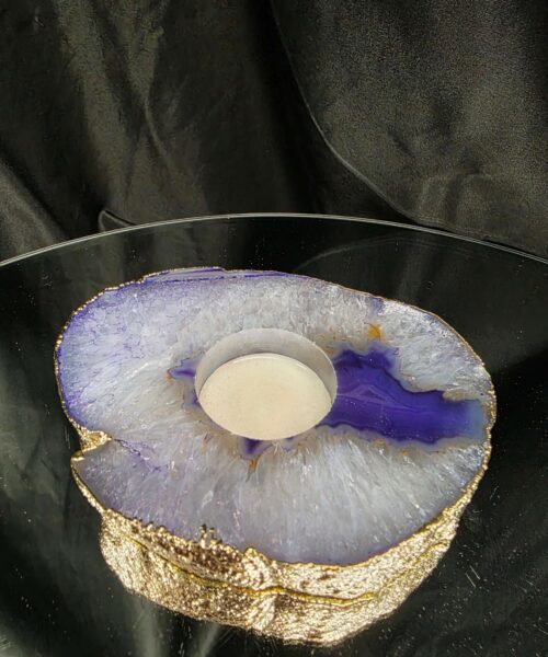 Large Purple Agate Slice 3 Handpicked 438g H2xW13xD10cm Microcrystalline Quartz Gold Gilded 24ct Tealight Candle Holder - Image 3