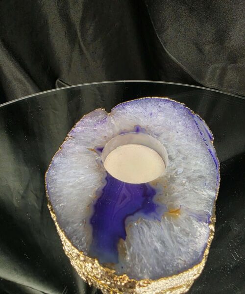 Large Purple Agate Slice 3 Handpicked 438g H2xW13xD10cm Microcrystalline Quartz Gold Gilded 24ct Tealight Candle Holder - Image 4