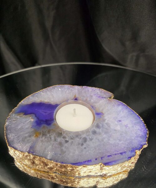 Large Purple Agate Slice 3 Handpicked 438g H2xW13xD10cm Microcrystalline Quartz Gold Gilded 24ct Tealight Candle Holder - Image 7